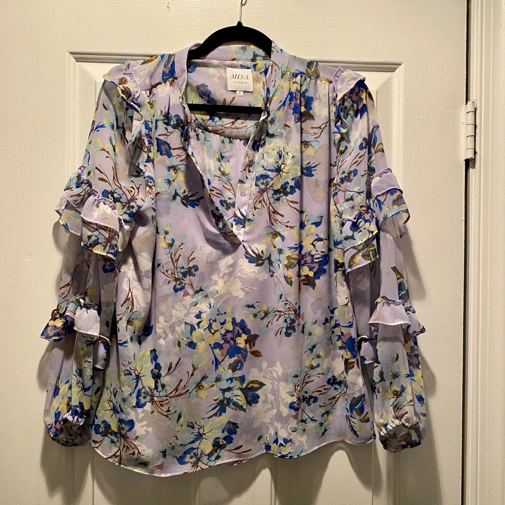 Misa Los Angeles Taren Floral Ruffle Detail Peasant Blouse